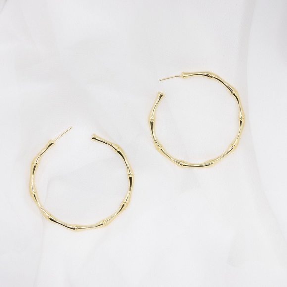 Gold Hoop Earrings, Bamboo Earrings, Thin Hoop Earrings, Bamboo Hoops - Picture 1 of 3
